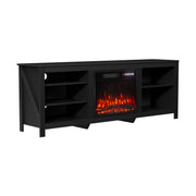 Black 70inch TV Stand Unit Cabinet with Electric Fireplace & 12 Colour LED Light