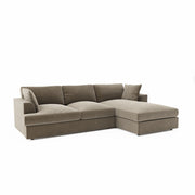 Brown Velvet L Shaped Sofa 3 Seater Right Hand Facing Saddle Arms Foam Filled