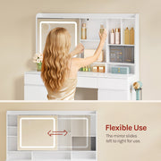 White Dressing Table with LED Lights Sliding Mirror 9 Drawers Vanity Makeup Desk