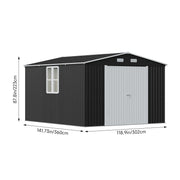 Outdoor Storage Shelter 12 x 10FT Galvanised Steel Storage Shed with Dual Window
