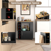 Kitchen Island Rolling Storage Cabinet Trolley Cart Shelves-Black