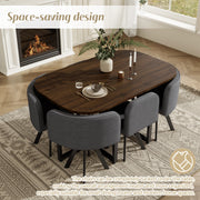 Dining Table and Grey Chairs Set of 6 Square Wooden Kitchen Table Metal Legs