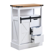 White Sideboard Storage Cabinet 3 Drawers 1 Sliding Barn Door Kitchen Cupboard