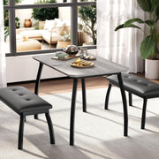 3 Piece Dining Table Set Benches Kitchen Breakfast Studio home Bar Librar Grey