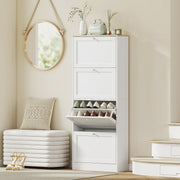 Narrow Shoe Cabinet with 4 Flip Drawers for 24 Pairs of Shoes White
