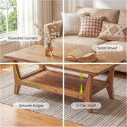 47-Inch Solid Wood Coffee Table Modern Center Table with Storage for Living Room