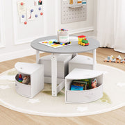Kids Activity Table and Chair Set with 4 Fabric Drawers-Grey
