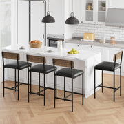 Set of 4 Black Faux Leather Bar Stools High Back Kitchen Breakfast Counter Chair