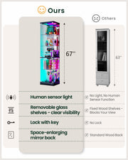 Corner Glass Display Cabinet with RGB Lights & Doors for Collectibles/ Figures