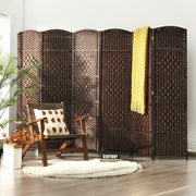 DARK BROWN ROOM DIVIDER 6 PANEL SOLID WEAVE WICKER FOLDING PRIVACY SCREEN PANEL