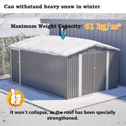 10x14FT Galvanized Metal Garden Shed Lockable Door Tool Storage shed, Grey
