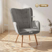 Upholstered Tufted Wingback Armchair with Seat Padding, Grey