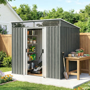 6.5x4FT Garden Shed Lockable Metal Tool Shed Light Grey Wood Effect