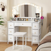 Dressing Table Makeup Desk LED Mirror Vanity Set 7 Drawers Organizer Stool White