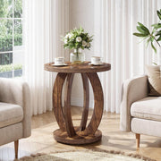 Farmhouse Round End Table, Wooden Accent Side Table with Storage for Living Room
