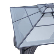 XL Hardtop Gazebo Garden Pavilion Metal Frame Polycarbonate Roof with Curtains