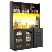 Tall 167cm Kitchen Storage Cabinet w/ App Control LED & Anti-Tip Safety, Black