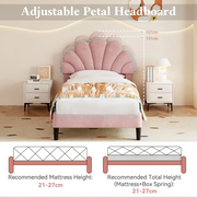 3FT Single Velvet Bed Frame with Adjustable Petal Headboard Easy Assembly Pink