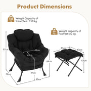 Lazy Chair Modern Accent Chair with Ottoman & Folding Footrest-Black