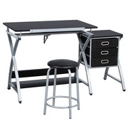 Drawing Table Adjustable Drafting Table Tiltable Table Desk W/ Stool 3 Drawer