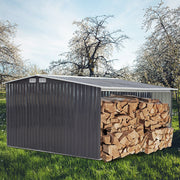 Garden Shed Apex Roof Metal Storage 8X8,10X8 Tool House with Firewood Log Store