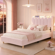 3FT Single Pink Velvet Bed Frame USB Reading Light Kids Girls Headboard