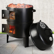 3 In 1 Charcoal Smoker BBQ Grill Patio Garden Camping Roaster with Thermometer