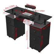 Glass Top Manicure Table Acetone Resistant Nail Desk with 4 Drawers & Cabinet UK