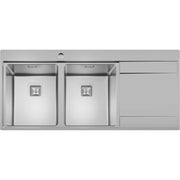Kitchen Sink 2.0 Double Bowl RH Drainer Stainless Steel Modern Inset Waste Kit