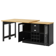 360° Dining Bar Table Kitchen Island, With Storage Cabinet & LED Lights, Black