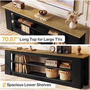 71-Inch Farmhouse Extra Long TV Stand with Storage Shelves for TVs up to 80 Inch
