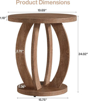 Round End Table, Farmhouse Wooden Side Sofa Table Accent Table for Living Room