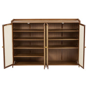 4 Doors Rattan Wood Shoe Storage Cabinet Cupboard Footwear Stand Rack Unit Retro
