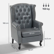 Chesterfield-style Wing Back Armchair Tufted Accent Chair Grey