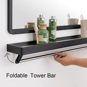 Black Bathroom Metal Frame Mirror Wall Mounted with Cosmetics Shelf 60*40cm