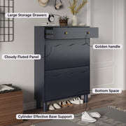 Modern Freestanding Shoe Cabinet Organizer with 2 Flip & 1 Pull-Out Drawers New