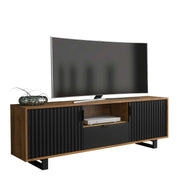 TV Unit TV Cabinet Sideboard Storage Modern Stand Oak Black Wave Doors 160cm