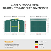 6x8 FT Peak Roof Steel Storage Shed, Pre-drilled Steel Panels, Outdoor Tool Shed