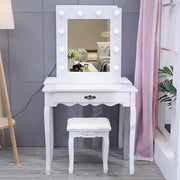 Dressing Table With LED Lights Mirror Stool Set Makeup Desk Vanity Table Bedroom