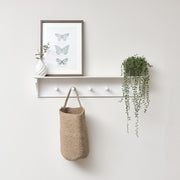 White wooden shelf with hooks kitchen bathroom bedroom hallway storage decor