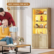 180cm Glass Door Display Cabinet, 6-Tier Lockable Office Storage Cabinet & Light