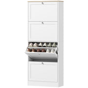 Narrow Shoe Cabinet with 4 Flip Drawers for 24 Pairs of Shoes White