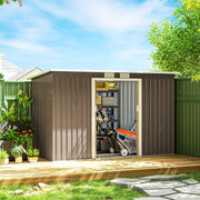9 x 4FT Metal Garden Storage Shed w/ 2 Door, Light Grey Wood Grain