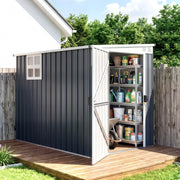 7.6 x 4ft Lean to Garden Storage Shed with Window, Dark Grey