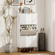 Slim Shoe Storage Cabinet with 3 Flip Drawers for Hallway, White