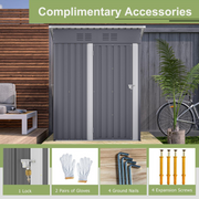 Metal Garden Shed 152x72x182cm Outdoor Storage Pent Roof Tool Shed Grey