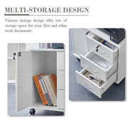 White Office Filing Cabinet Mobile Printer Stand File Storage Drawers Wheels