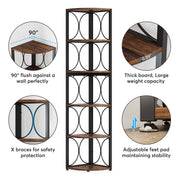 67-Inch Tall Corner Shelf 6-Tier Rustic Corner Bookshelf Bookcase for LivingRoom