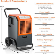 63L Commercial Dehumidifier Industrial Dehumidifier 5.5L Water Tank Mobile