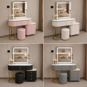 Dressing Table Set with LED Mirror Storage Cabinet Makeup Vanity Cushioned Stool